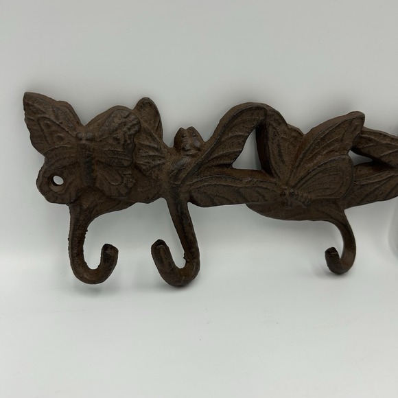 CAST IRON BROWN FINISH DRAGON FLY AND BUTTERFLY‎ COAT HOOK (4 HOOKS) - Picture 2 of 5